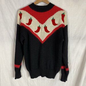 80s 90s Luskeys western red hot chili pepper sweater size Medium Hot to Go fuzzy